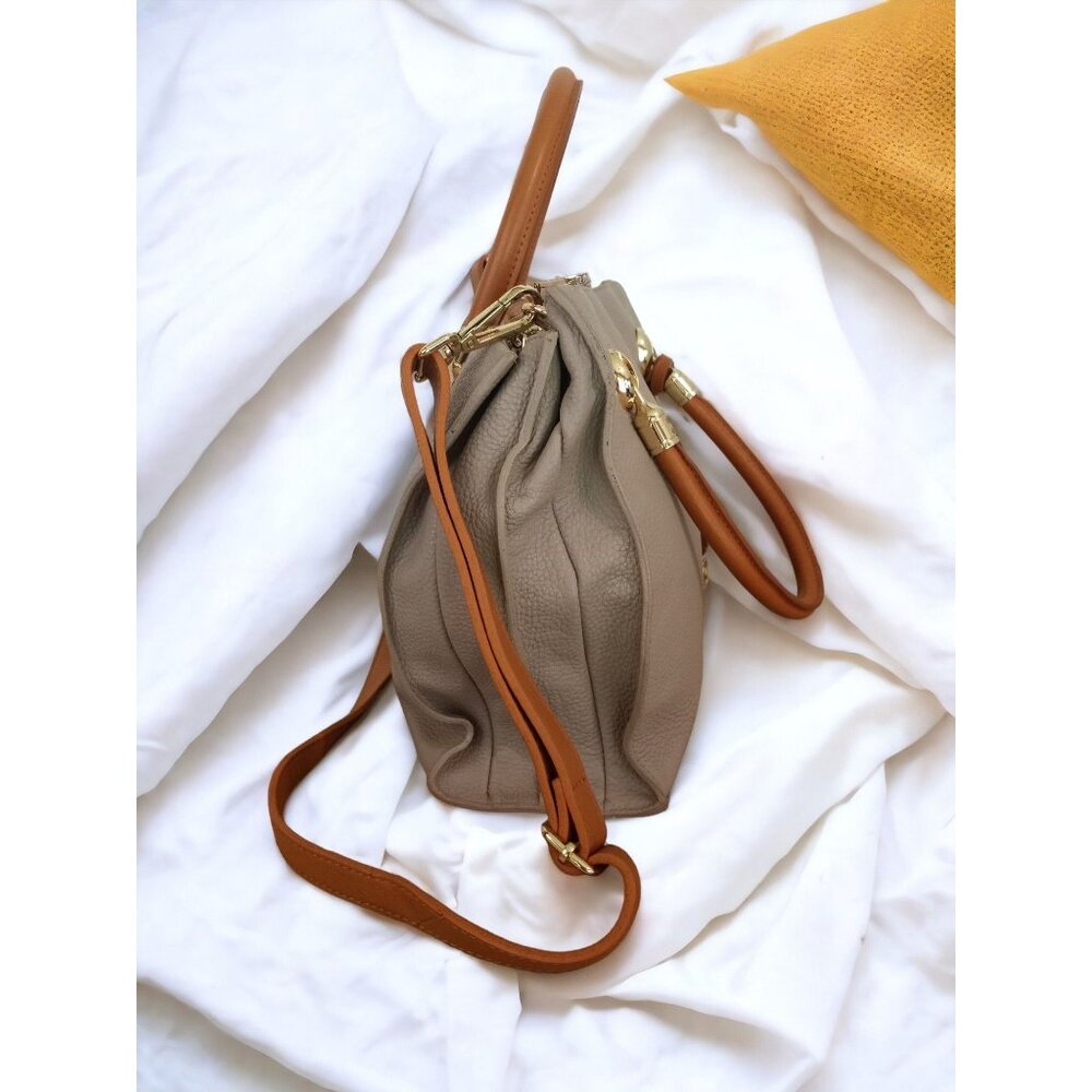 Valentina Tradizone Italiana Beige Pebbled Leather Crossbody Shoulder Bag - Picture 3 of 16